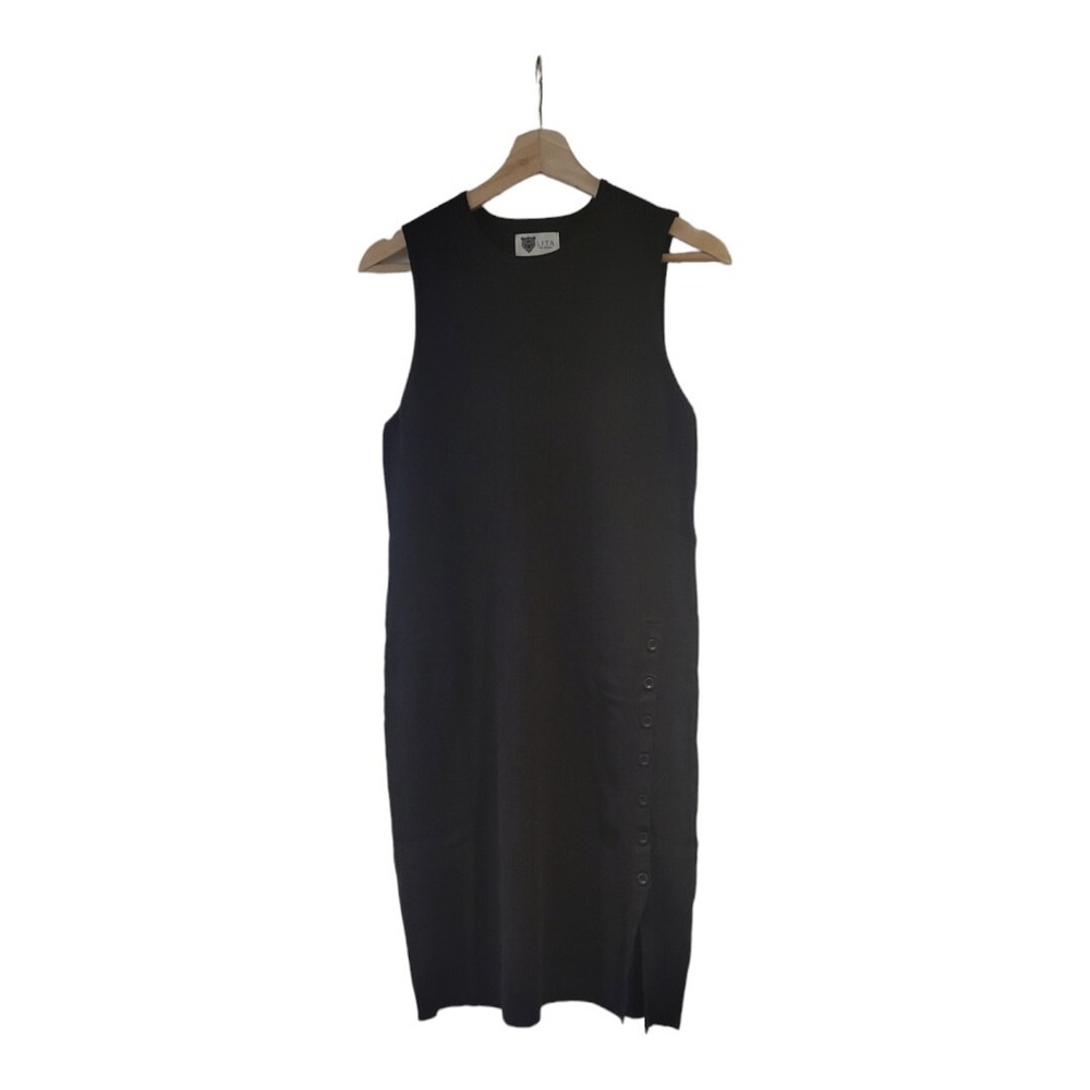 LITA by Ciara Sleeveless Shift Rib Sweater Dress Black Button Front Hem M NWOT
